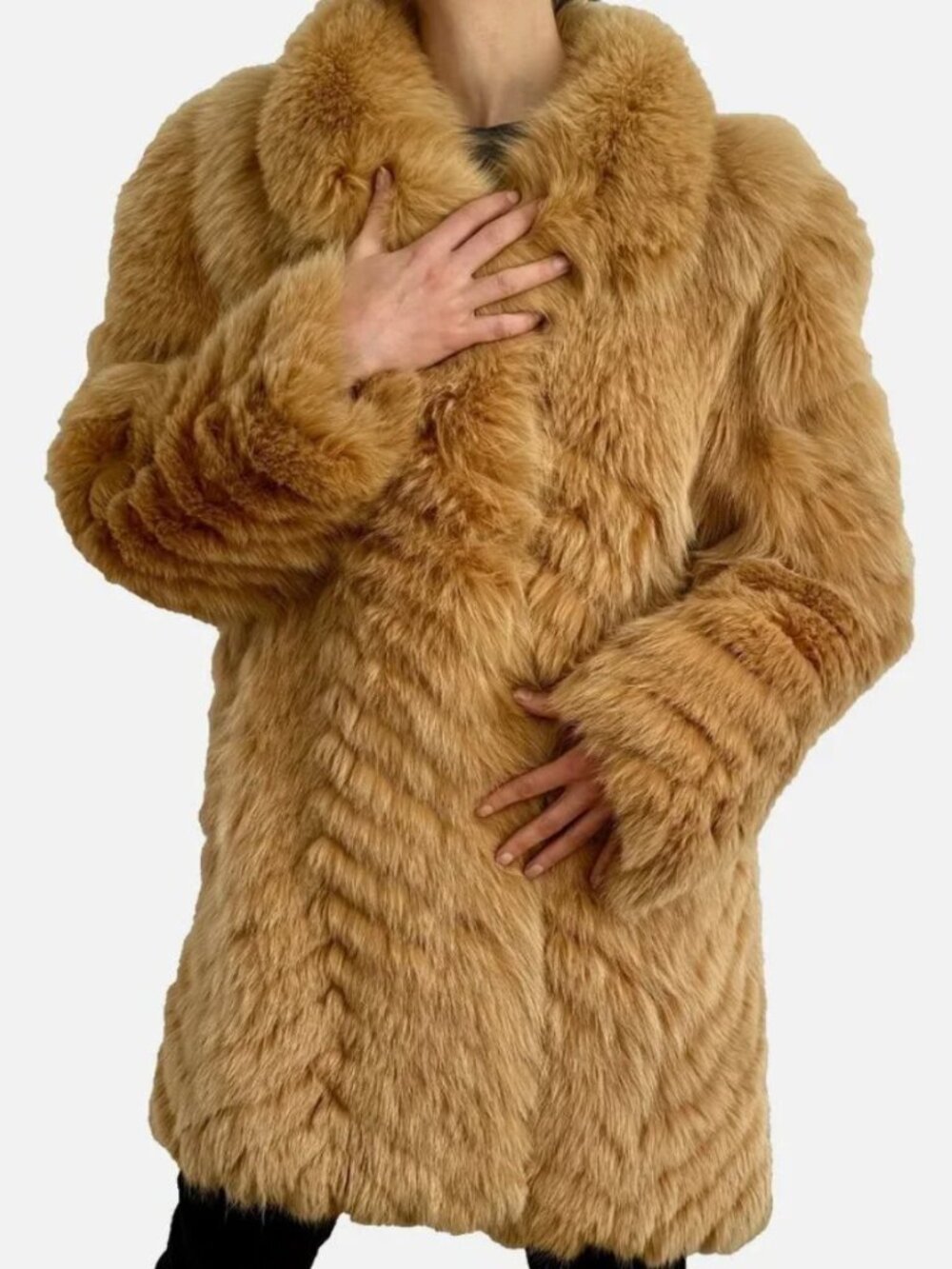 Real Red Fox Fur Coat Vintage Luxury Pockets Oversize Blue EUC Genuine L